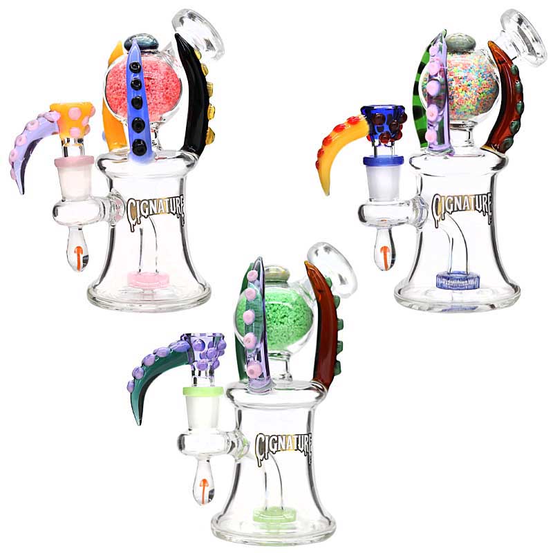 Cignature Triple Horned Glow In The Dark Middle Sand Ball Waterpipe (MB-1241) | 6 inch | Assorted Colors product image